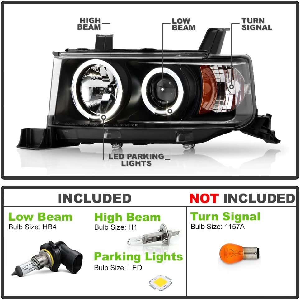 ACANII - For 2004 2005 2006 Scion Xb LED Halo Ring Black Housing Projector Headlights Headlamps, Driver & Passenger Side