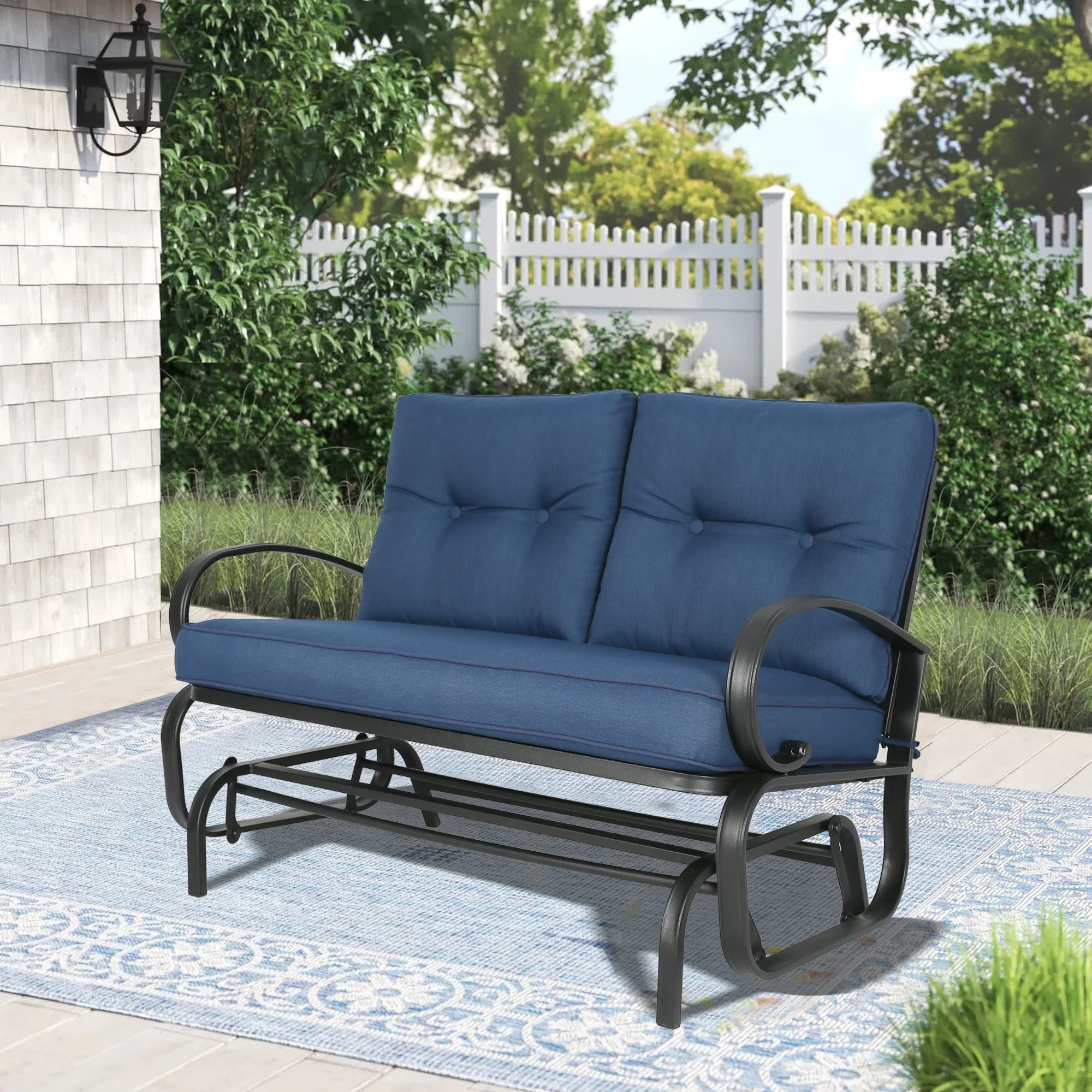 Outdoor Loveseat Patio Swing Glider Bench Chair with Cushion Beige