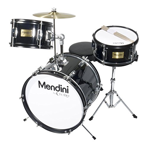 Mendini By Cecilio Kids Drum Set, 3 Piece Junior Drum Set for Beginners with Bass Tom Snare Drum, 16 inch Drum Kit with Snare, Cymbal, Drumsticks, Adjustable Seat (Metallic Red)