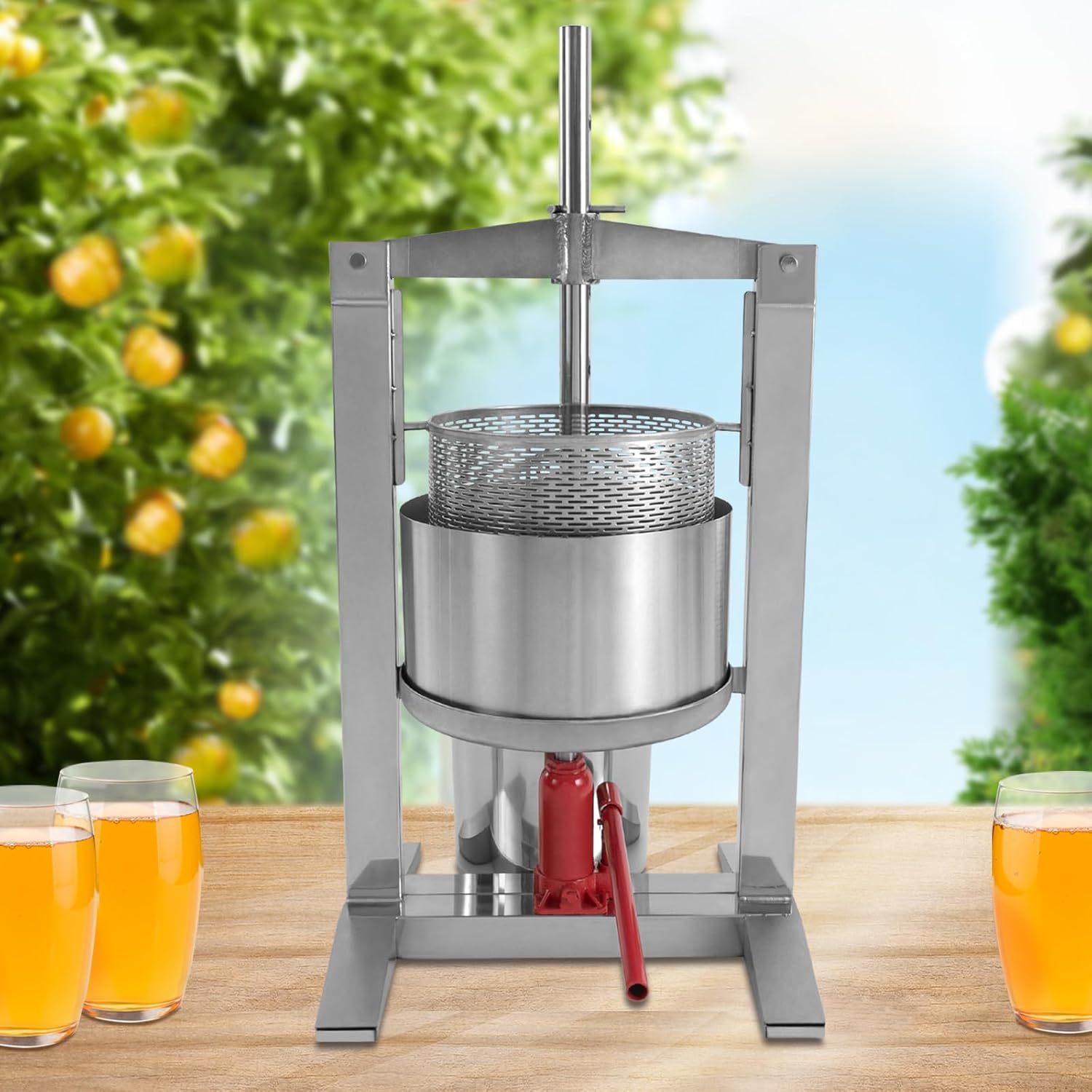 Fruit Wine Press, 5.28 Gal Manual Stainless Steel Juice Maker for Wine Making, Apple Cider Vegetables Berries Olive Oil Press with 3 Stainless Steel Barrels, 1 Hydraulic Jack, 1 Filter Bag