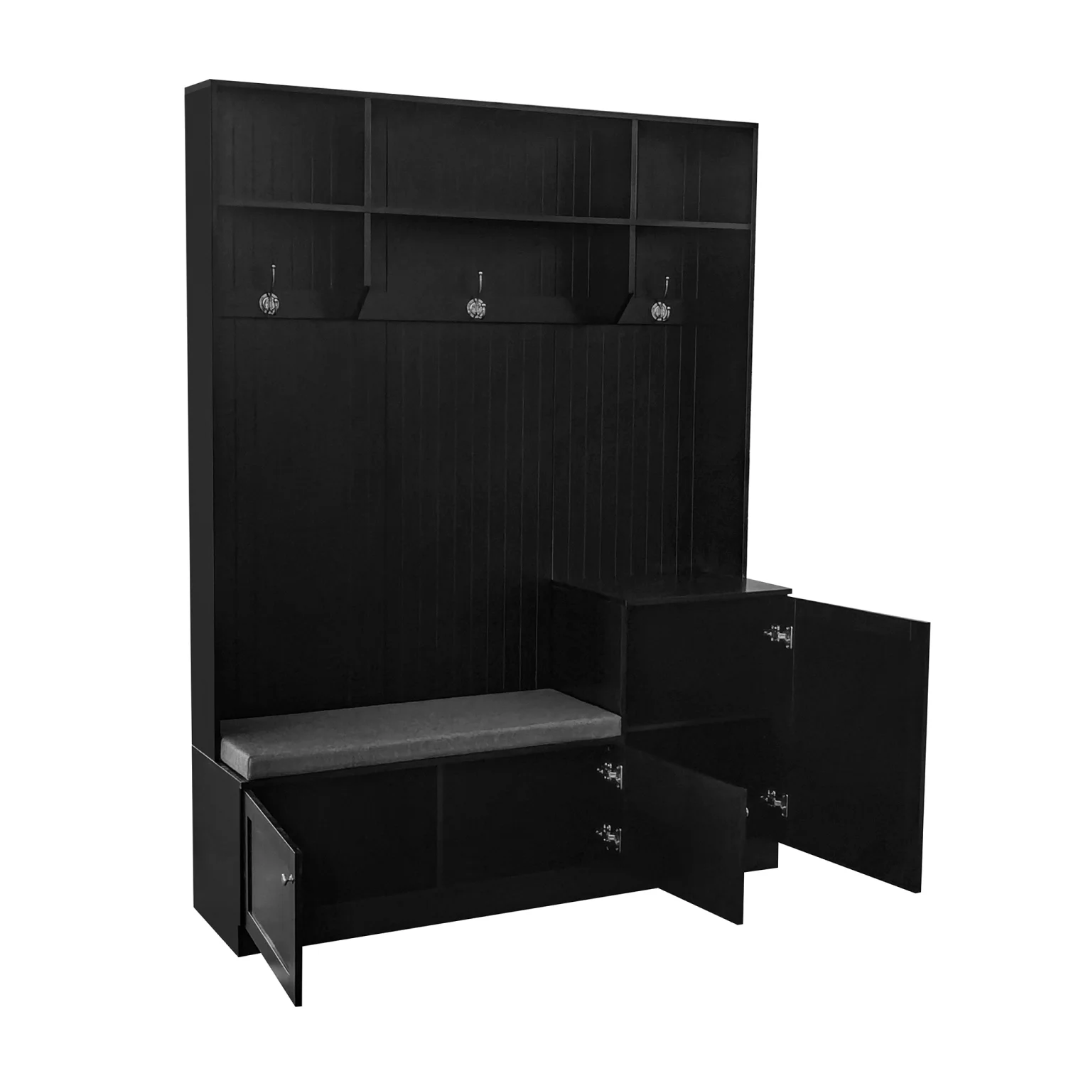 Churanty 4-in-1 Hall Tree with Bench and Shoe Storage, Coat Rack with Cushion Mudroom Bench and Hooks, Modern Hall Trees for Hallway, Black