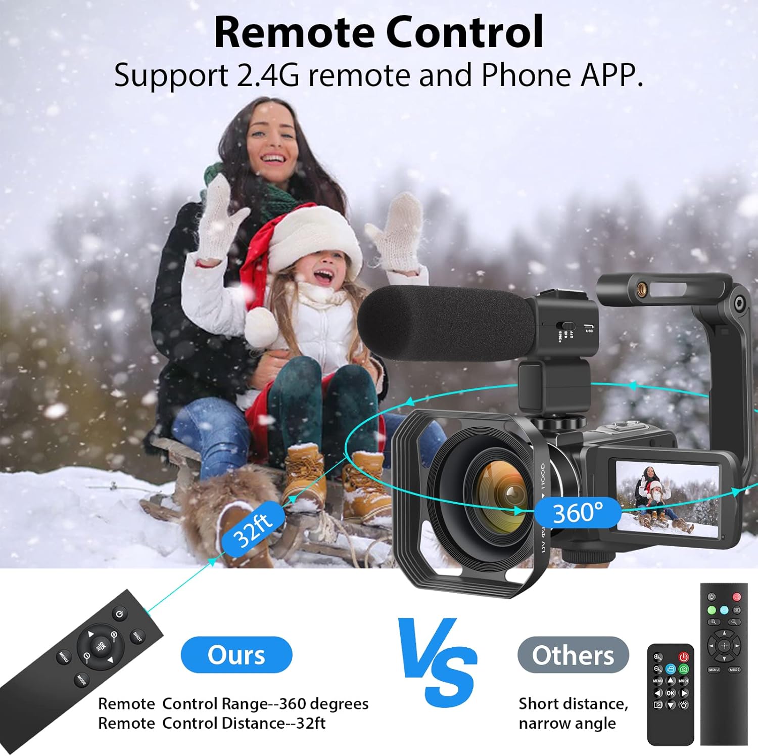 Camcorder Video Camera 4K 56MP UHD Video Camera for YouTube with External Mic Video Camera Camcorder with 32G SD Card 2.4G Remote IR Night Vision, 18X Digital Zoom Camcorder WiFi