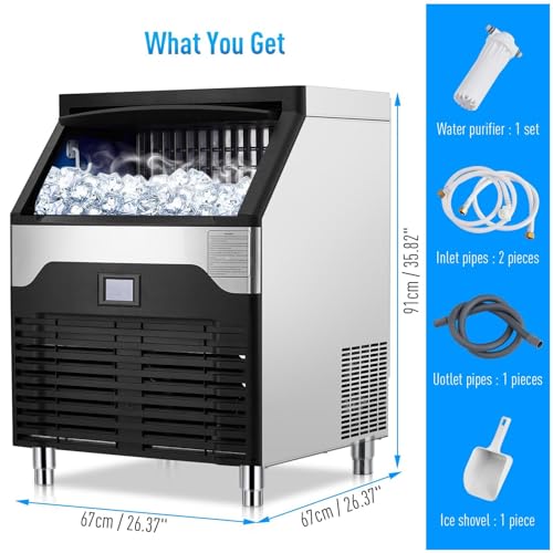 Commercial Under Counter Ice Maker Machine - 160LBS/24H, 100 Lbs Capacity, Industrial Ice Ready in 5-15 min - Freestanding Stainless Steel Ice Maker for Bar Restaurant