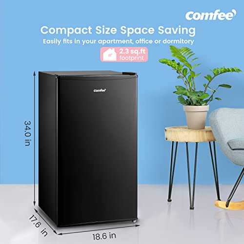 COMFEE' Compact Refrigerator Mini 3 Removal Glass Shelves, Energy Saving, Small Fridge for Bedroom Office Garage Dorm