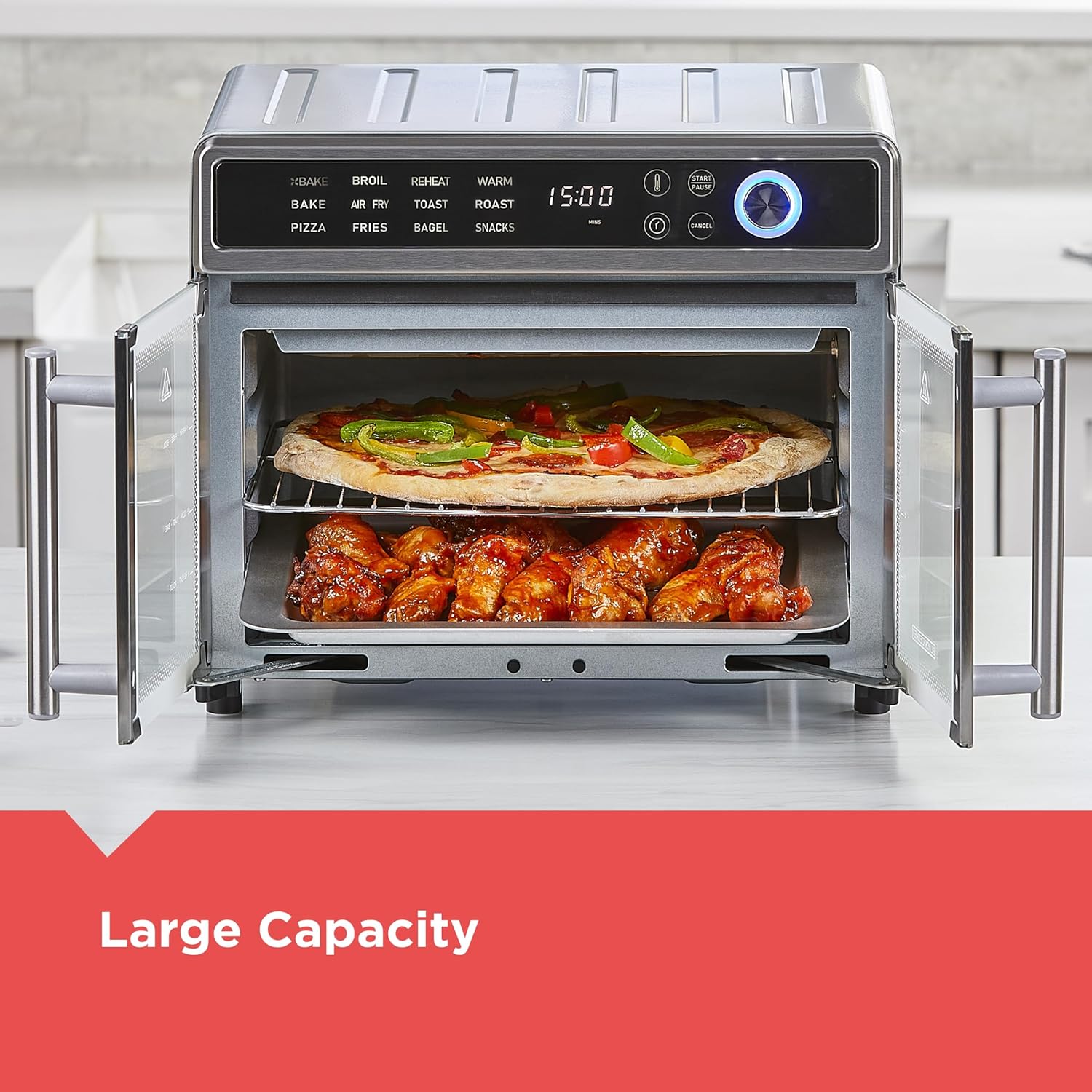 BLACK+DECKER Crisp 'N Bake French Door Air Fryer Oven, TO62D5-1SD, 12 Cooking Functions, 60-minute Timer, Air Fry with Convection Technology & Compact Design