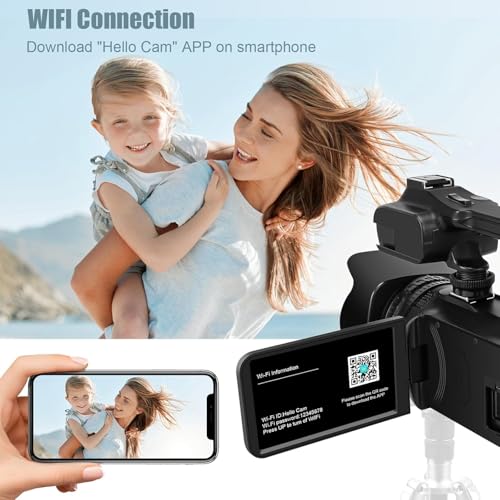 6K Camcorder Video Camera 64MP IR Night Vision Vlogging Camera for YouTube 18X Digital Zoom 4.0 Inch Touch Screen Video Camera with WiFi, Microphone, Remote Control, 64GB SD Card,Stabilizer
