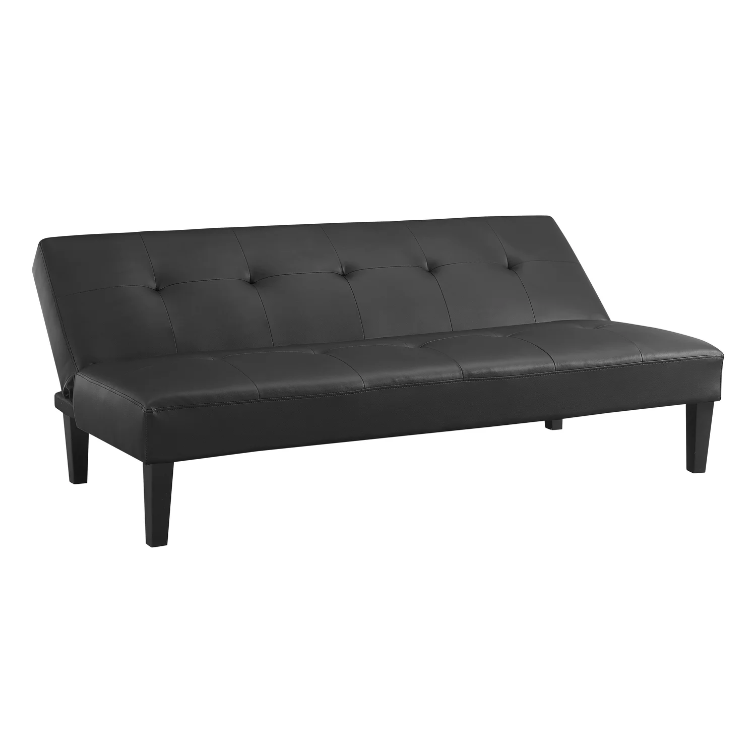 Modern Tufted Convertible Futon Sofa Bed, Folding Sofa Couch with Wooden Legs, Reclining Small Couch, Durable and Sturdy Futon Sofa, Faux Leather, Black