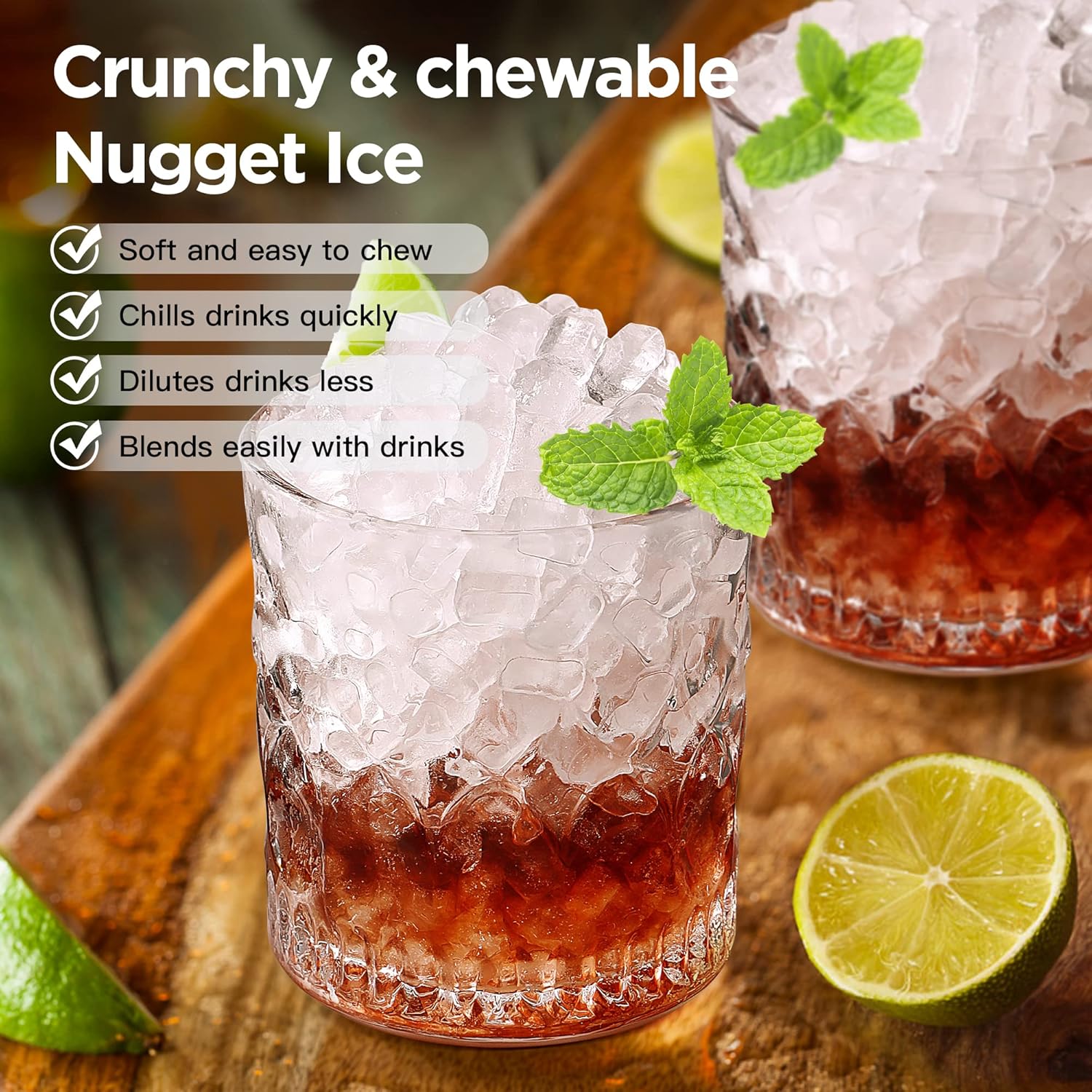 Nugget Ice Maker for Countertop, 33lbs/24h, Sonic Ice Ready in 10 Mins, 5lbs Ice Storage, Self-Cleaning Function, Touch Control, Stainless Steel Pellet Ice Machine for Home Kitchen, Bar, Office