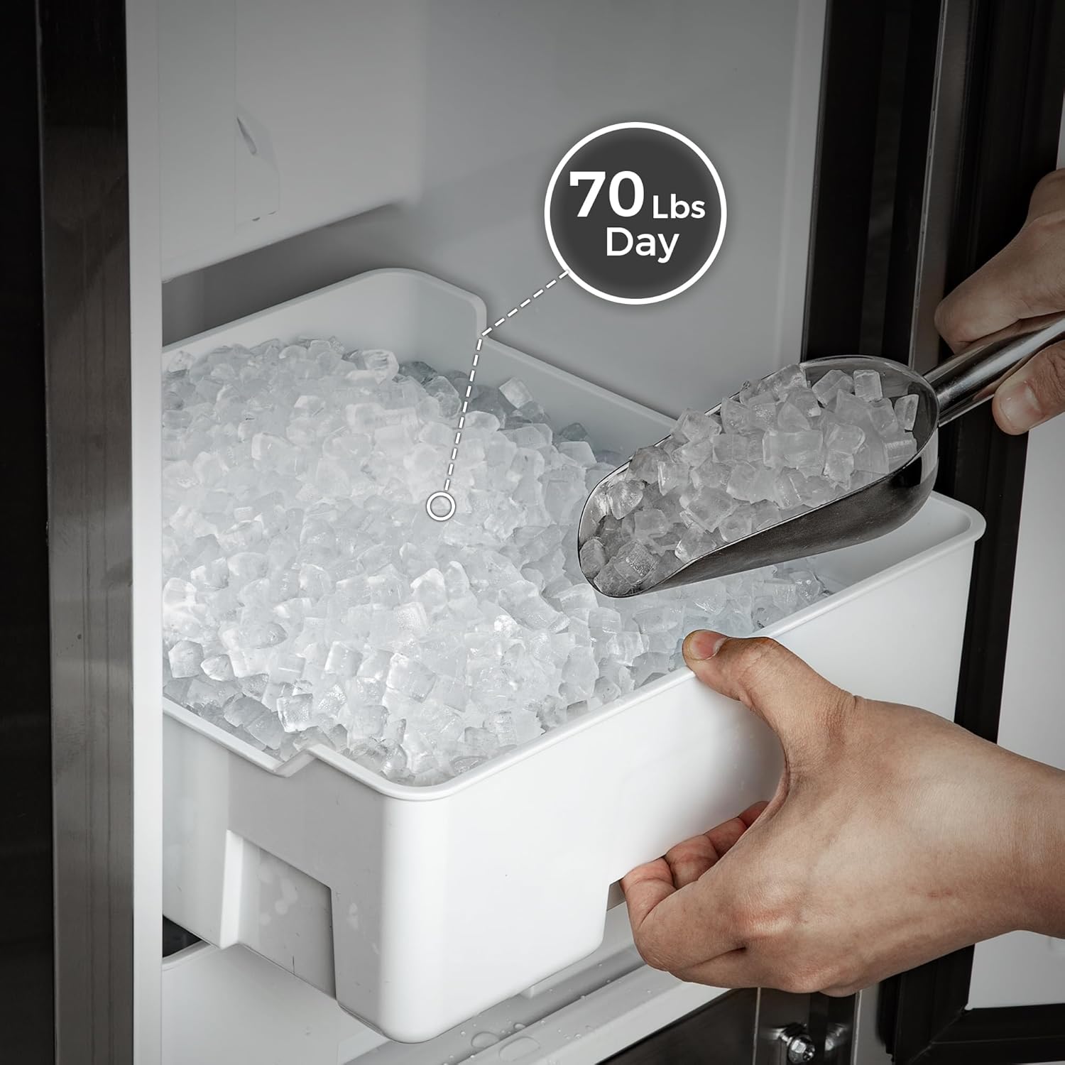 AGLUCKY Under Counter Nugget Ice Maker Machine with Drain Pump, Built-in Ice Machine with Pebble Ice, 70Lbs/Day, 24H Timer & Self-Cleaning, Double ice Baskets, UnderCounter Ice Machine for Home Use