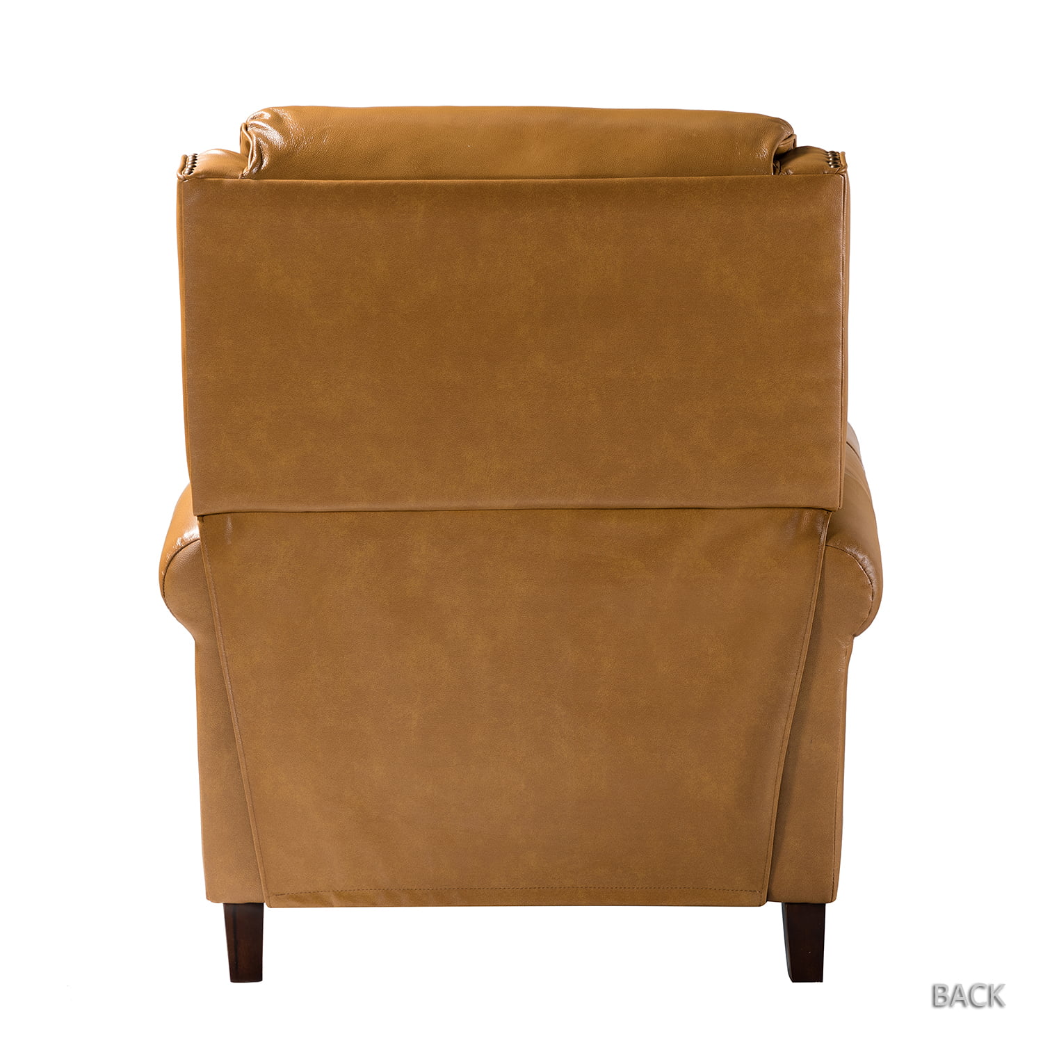 Genuine Leather Recliner Chair Mid-century Modern Wood Legs Nailhead Trim Armchair Living Room Office Camel