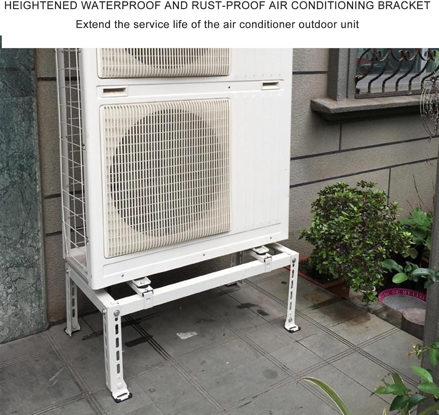 Air Conditioner Support Bracket, Heavy Duty Ground Stand Outdoor AC Unit Bracket Heat Pump Base, Galvanized Steel Universal Condenser Stand Shock Absorption Base Ductless Mini Split Bracket