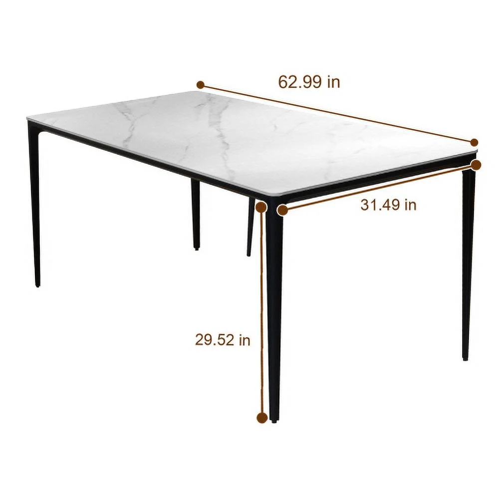 Dining Table Sintered Stone Marble Dining Table Porcelain Table top Sturdy legs Aluminium Alloy legs Table for Dining Room, Kitchen Room, Living Room, 63 inch Table for 6 persons, White Table Only