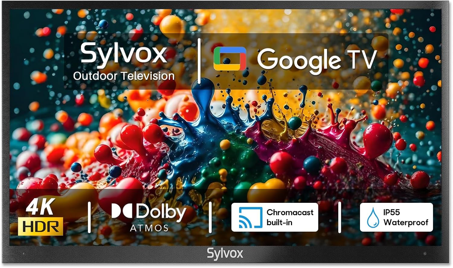 SYLVOX Smart Outdoor TV, 43 inch Outdoor Television Upgraded Google TV, 4K Weatherproof Outside TV, IP55 Waterproof, Google Assistant, Chromecast, 1000 nit Brightness for Partial Sun (Deck Pro 2.0)