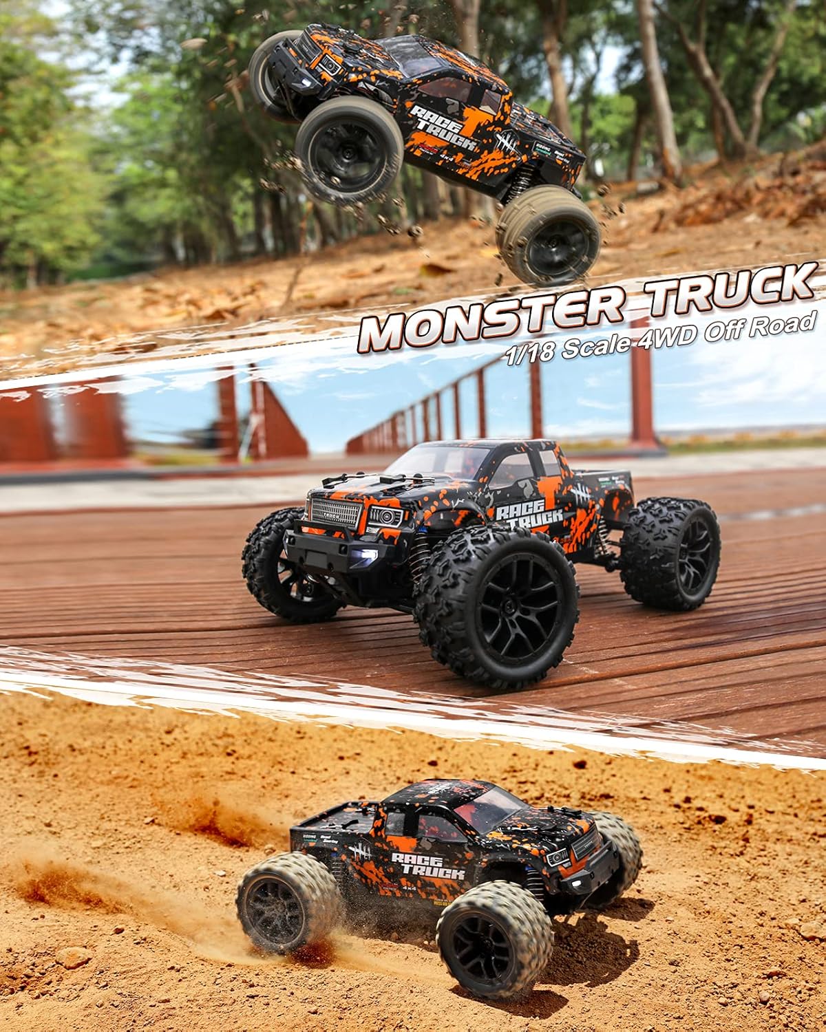 1:18 Scale RC Monster Truck 18859E 36km/h Speed 4X4 Off Road Remote Control Truck,Waterproof Electric Powered RC Cars All Terrain Toys Vehicles with 2 Batteries,Excellent Xmas Gifts for kid and Adults