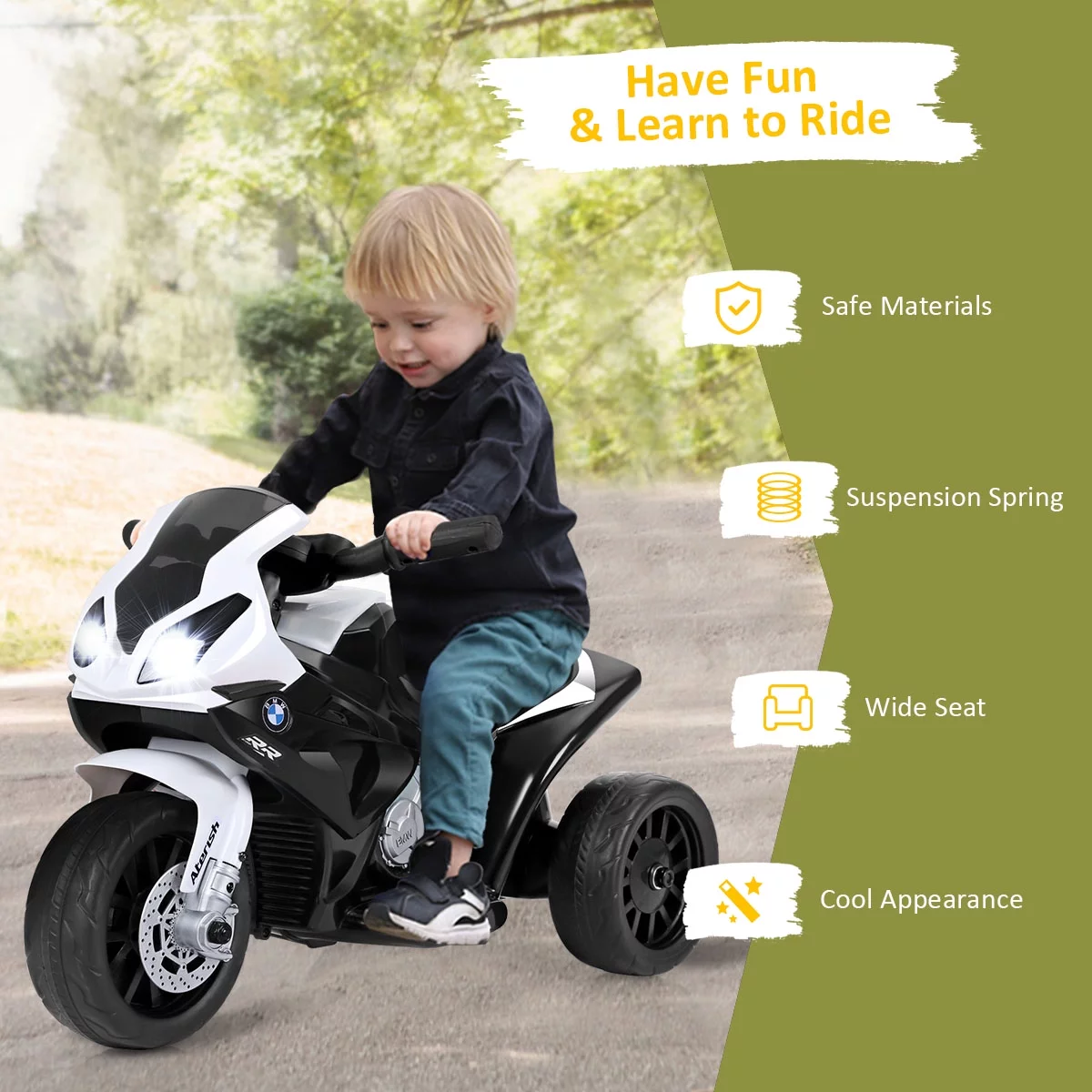 Costway Kids Ride On Motorcycle BMW Licensed 6V Electric 3 Wheels Bicycle with Music & Light (Suitable for 18-36 Months Age)