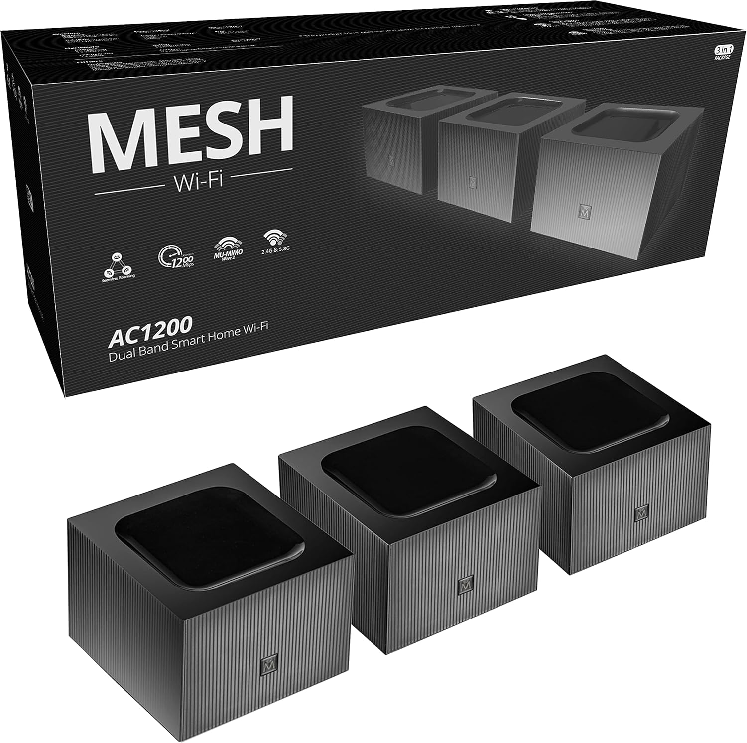 Whole Home WiFi System- Dual Band Mesh WiFi 5 System, Replaces WiFi Router & Extender, AC1200 High Speed Seamless Roaming WiFi Network, Includes 3 Router/AP