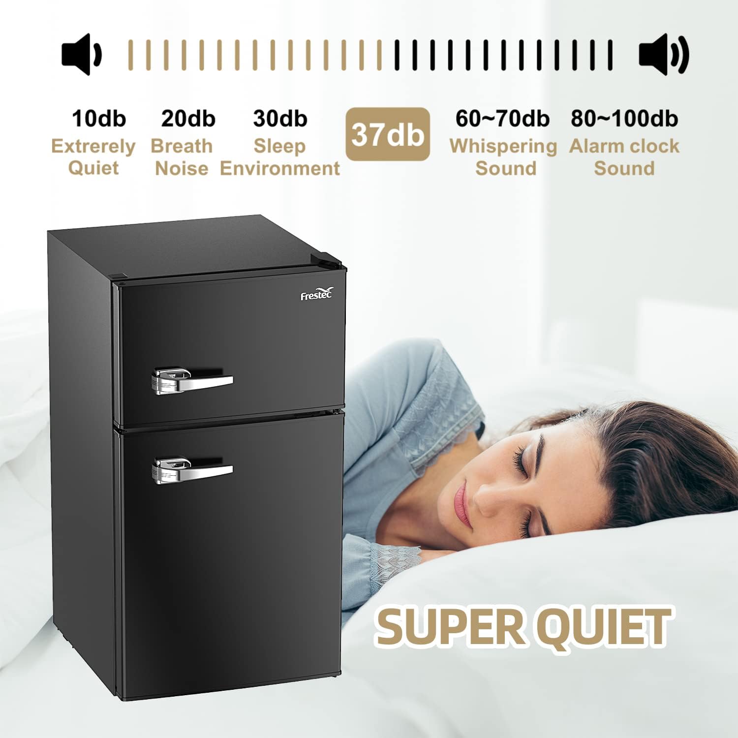 3.2 Cu.Ft Compact Refrigerator with 2 Doors, Mini Fridge with Freezer, 37dB Quiet, 7-Settings Mechanical Thermostat, LED Lights, E-Star Rated Small Refrigerator for Bedroom Office, Dorm or Garage, Black (External Handle)