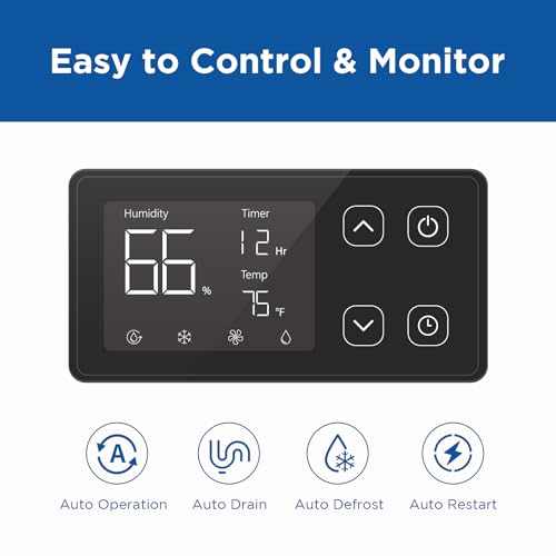 145 Pint Commercial Dehumidifier with Drain Hose for Crawl Spaces, Basements, Industry Water Damage Unit, Large Capacity, Compact, Portable, Auto Defrost, Memory Starting