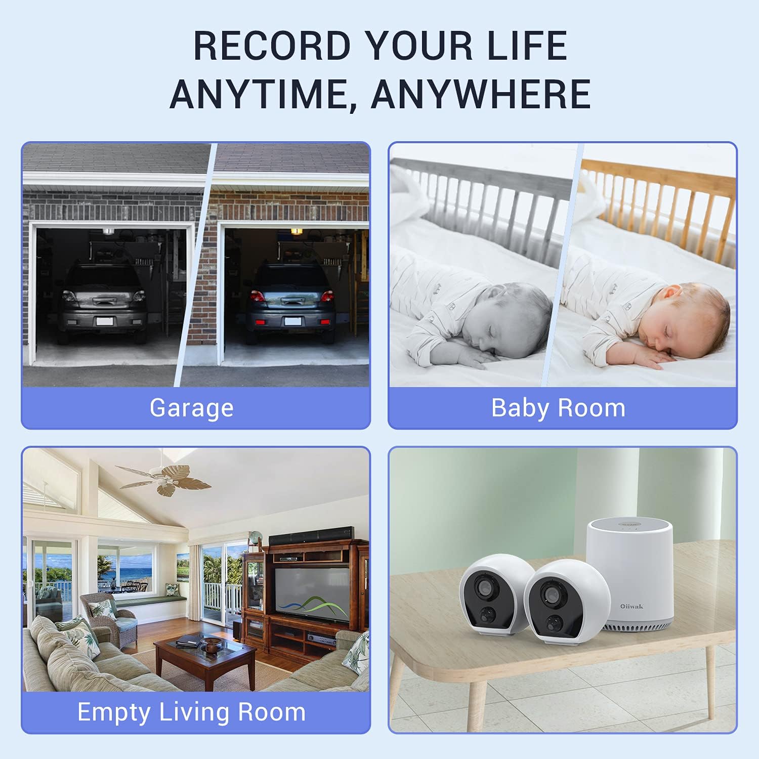 Oiiwak 1080P Home Security Wireless Surveillance Camera for Baby Pet Nanny with Night Vision PIR Motion Detection 2 Way Audio Home Cam Work with Alexa 16G TF Card Cloud Storage(2 Pack)