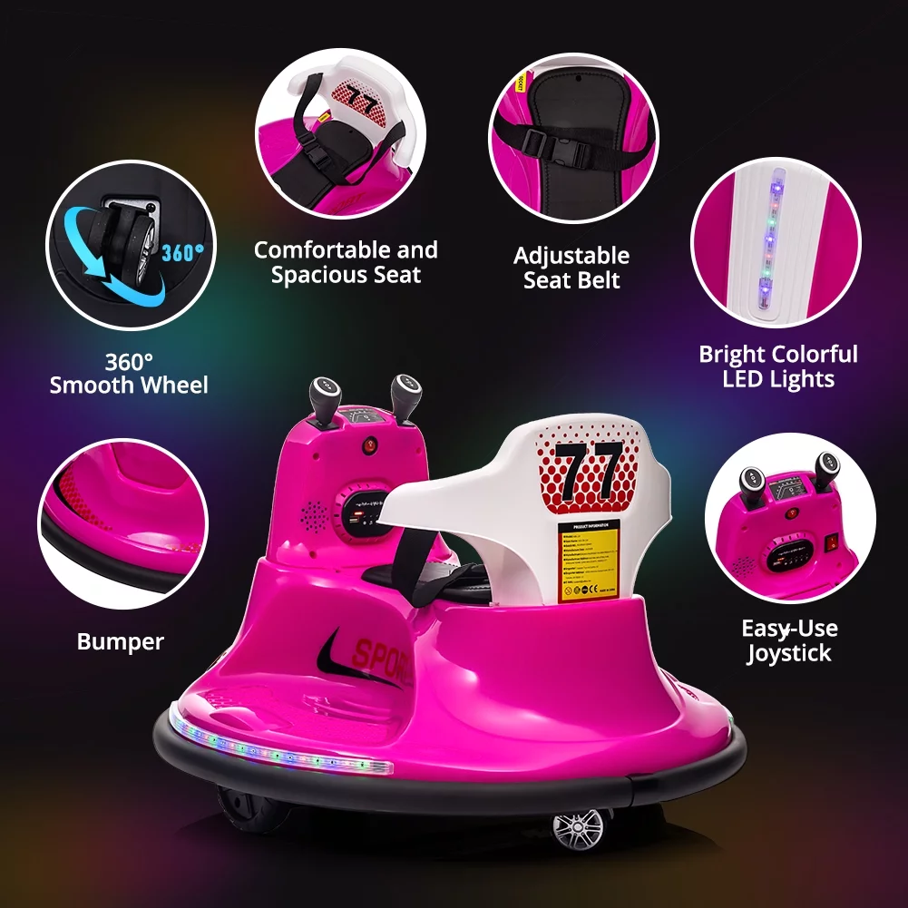 Shininglove Electric Ride on Bumper Car for Toddlers 3-8 Years Old, 6V Kids Ride on Toy Car with Remote Control, Safety Belt, Music, Flashing Lights, 360° Spin