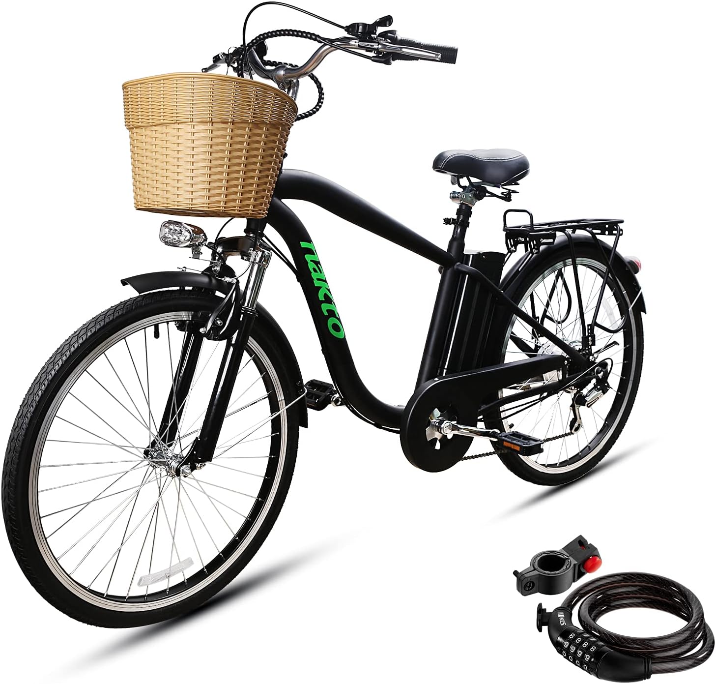 NAKTO 26'' Electric Bike for Adult, Cargo Electric Bicycle Camel Style, 250W/350W Brushless Motor and 10.5Ah Removable Lithium Battery| Commuting Essentials (Free Basket and Lock)