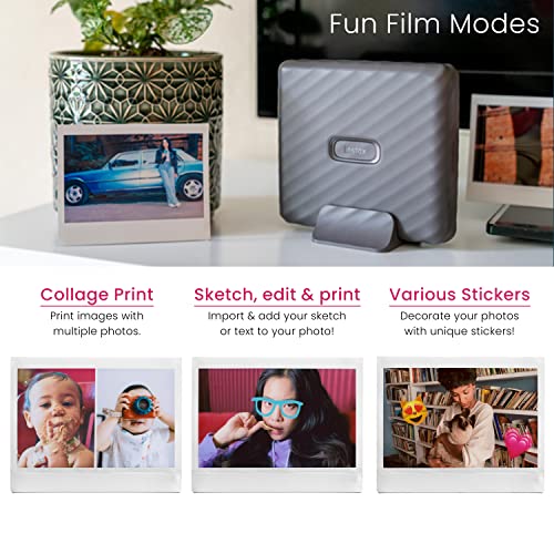 Fujifilm Instax Link Wide Printer Mocha Grey Bundle with Wide Twin Pack Instant Film and Cloth
