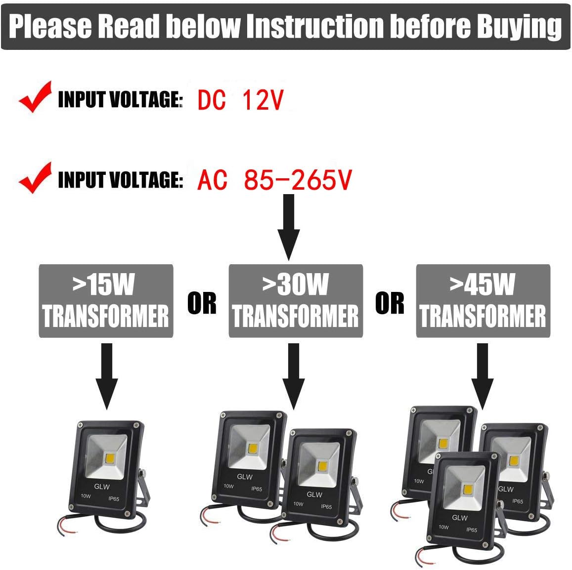 GLW Low Voltage Landscape Lighting 10W 12V Outdoor Spotlights IP65 Waterproof Garden Lights,3000K Warm White [8 Pack]