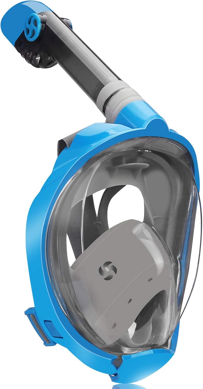 QingSong Full Face Snorkel Mask, Snorkeling Gear with Camera Mount, Foldable 180 Degree Panoramic View Anti-Fog Anti-Leak, Snorkeling Set for Kids and Adults