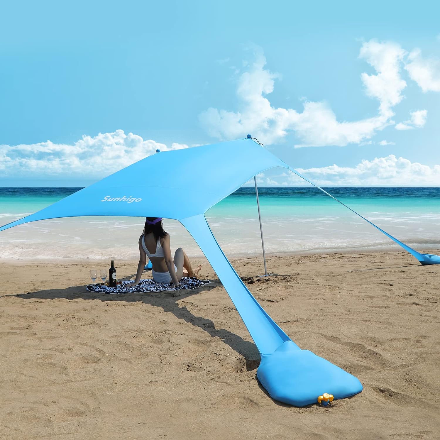 Sunhigo Beach Shade Canopy UPF50+ Family Beach Tent with 4 Aluminum Poles, Sand Shovel and Carry Bag, Portable Beach Sunshade Pop Up Sun Shelter for Beach,Fishing,Backyard and Picnics (10x10 Ft,Navy)