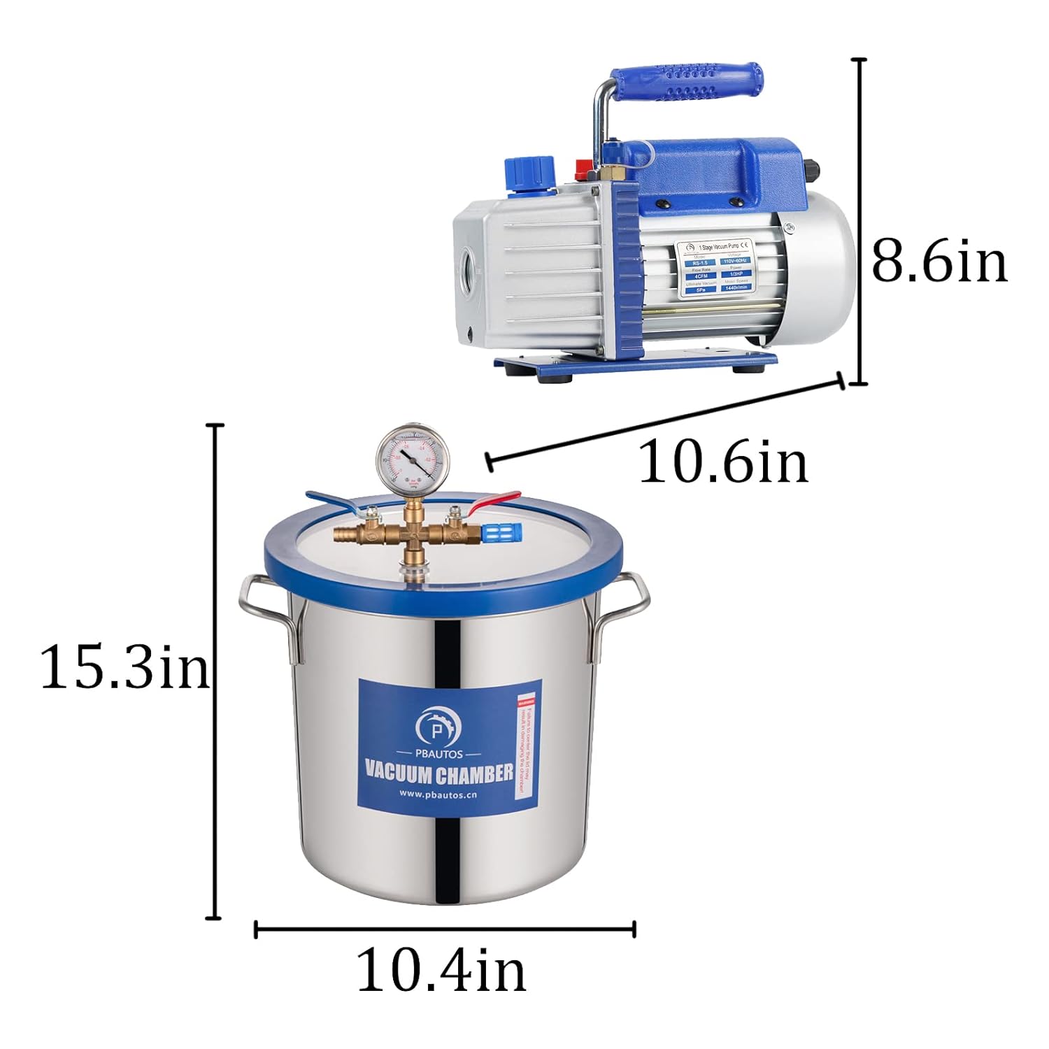 3 Gallon Vacuum Chamber with Pump, Stainless Steel Vacuum Degassing Chamber Kit, Degassing Chamber Kit with 4CFM 1/3HP Single Stage Vacuum Pump & Oil Not for Wood Stabilizing