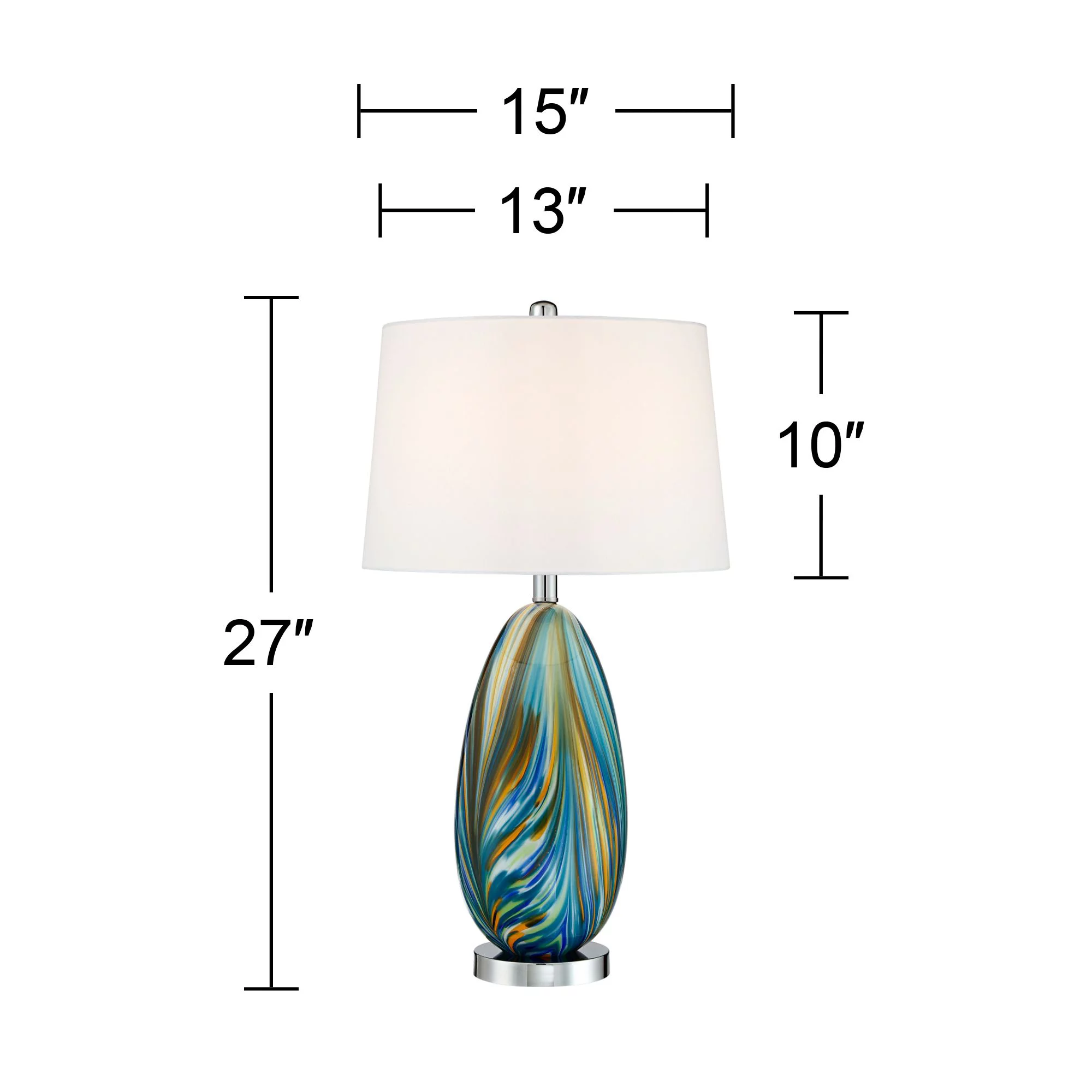 Possini Euro Design Pablo 27" Tall Modern Coastal Table Lamps Set of 2 Blue Art Glass Living Room Bedroom (Colors May Vary)