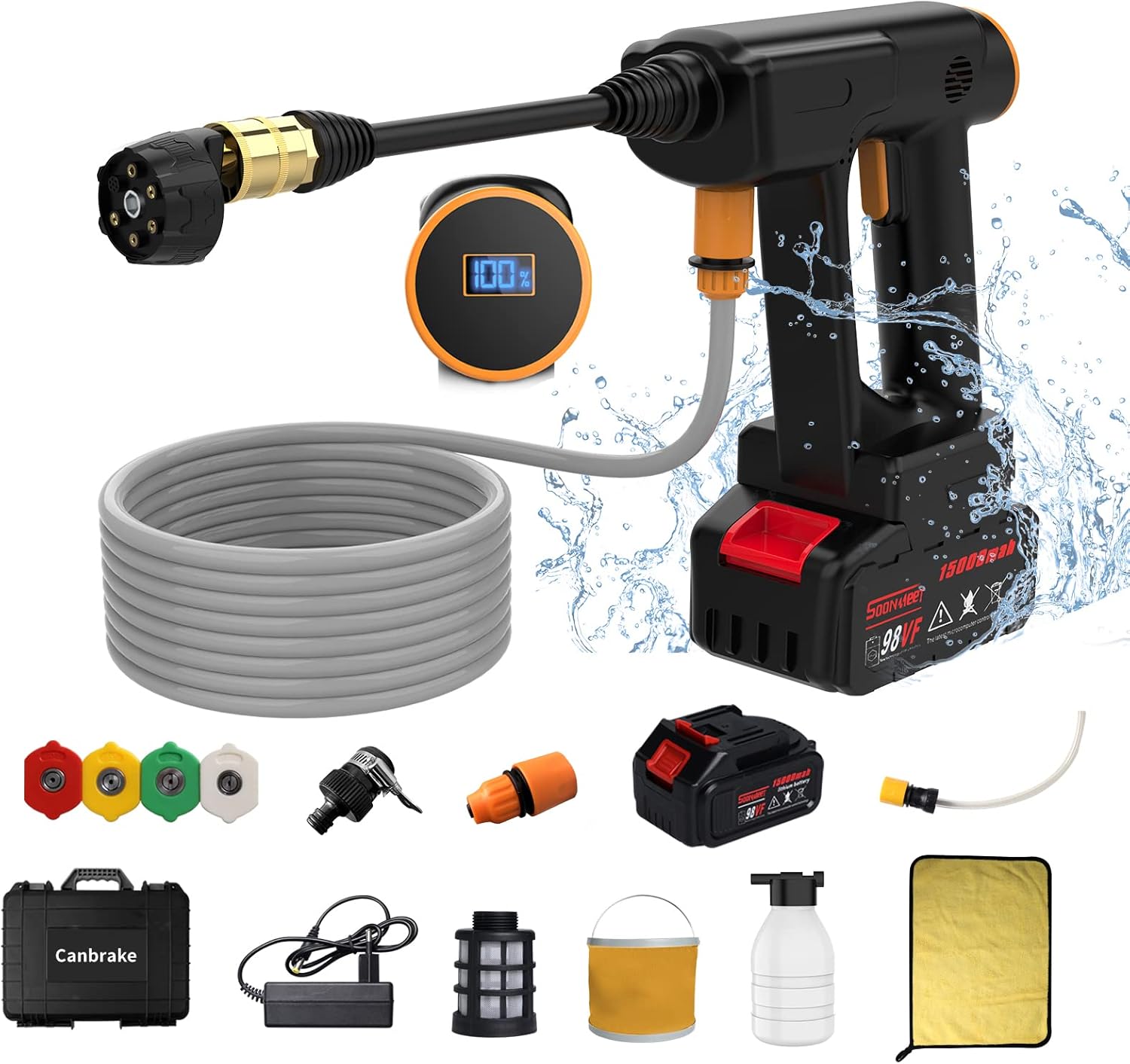 Cordless Pressure Washer, Electric Portable Pressure Washer with Display, 870PSI, 2.22GPM, Cordless Power Washer Cleaner with 6 in 1 Adjustable Nozzle, Battery Powered Pressure Washer for Car Garden