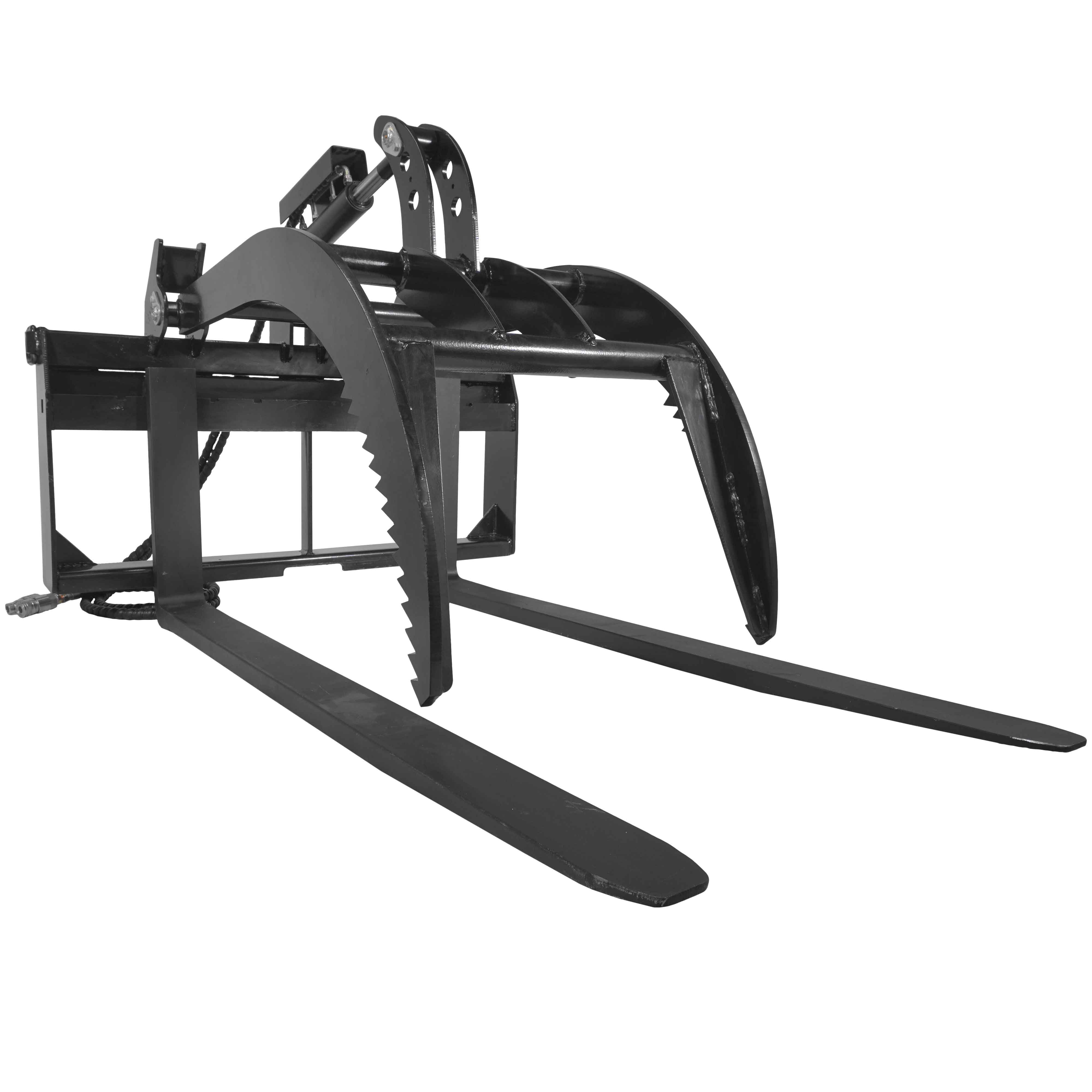 Titan Attachments Hydraulic Skid Steer Pallet Fork Grapple Attachment V2 with 60in Fork Blades, 1/2in Thick Steel Frame, Quick Tach Mounting System