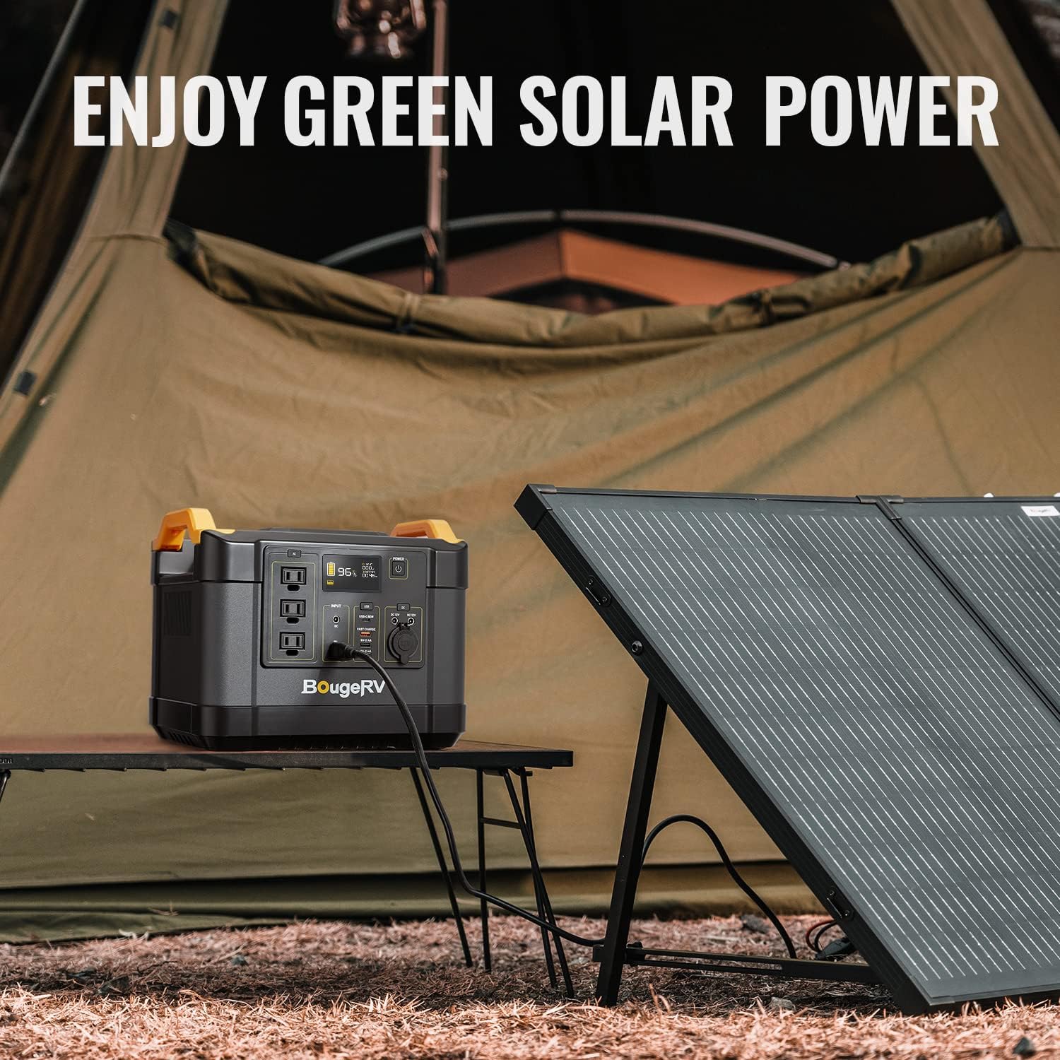 BougeRV Portable Power Station 1200W, 1100Wh Solar Generator, 1500 Cycles Lithium Battery Backup Power Supply, 3x110V/1200W Pure Sine Wave AC Outlet for Outdoor, Camping, Emergency, Refrigerator, CPAP