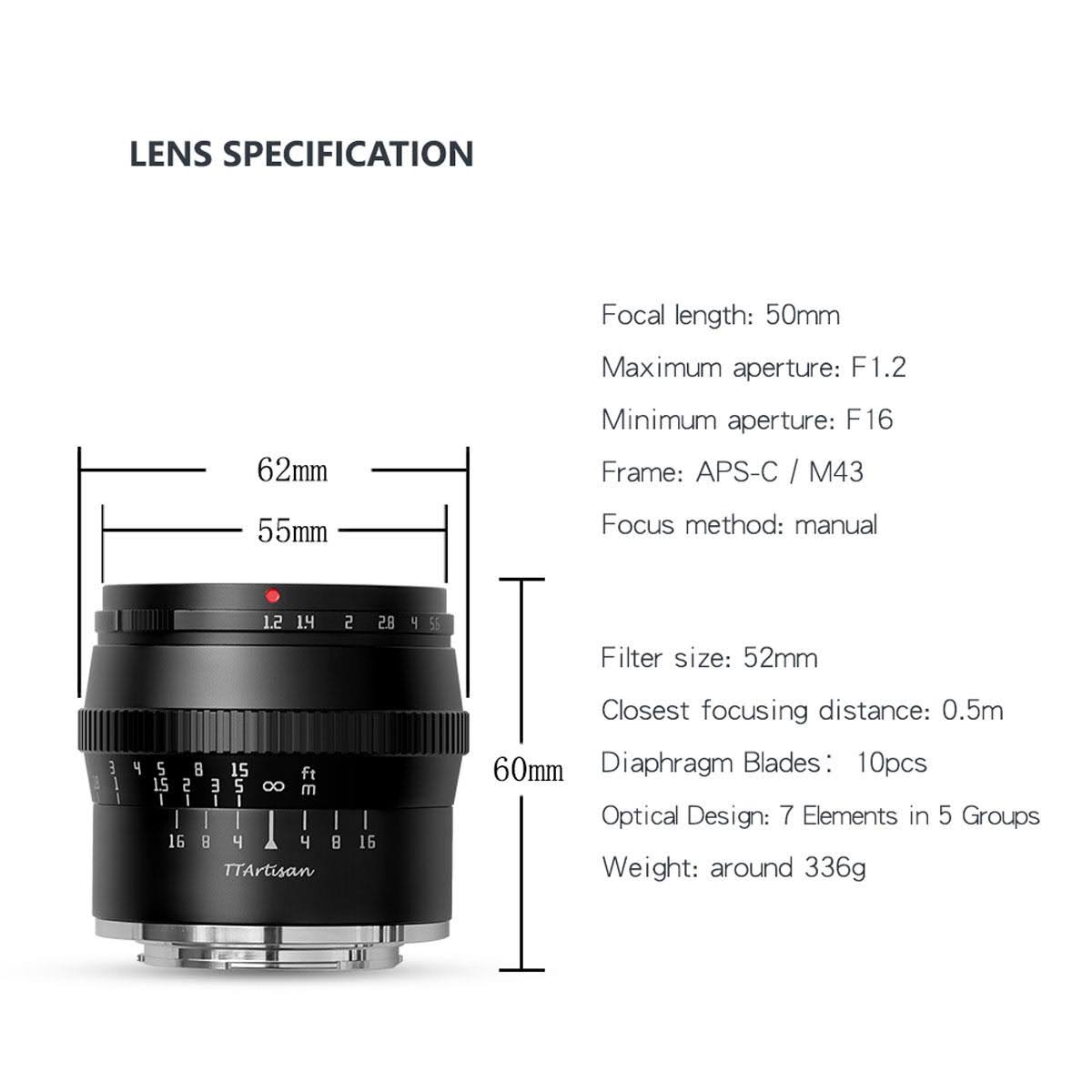 TTArtisan 50mm f/1.2 APS-C Lens for MFT Olympus/Lumix Mount Cameras