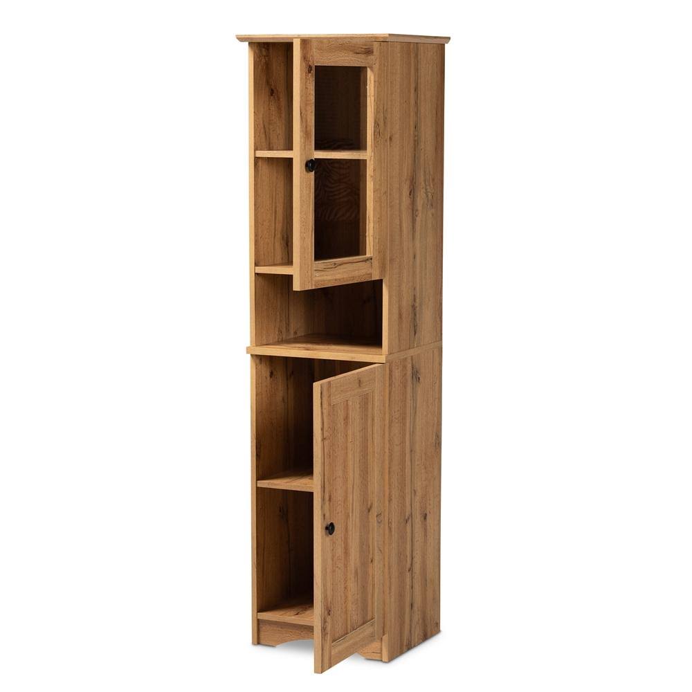 Oak Brown Finished Wood Buffet and Hutch Kitchen Cabinet Wotan Oak