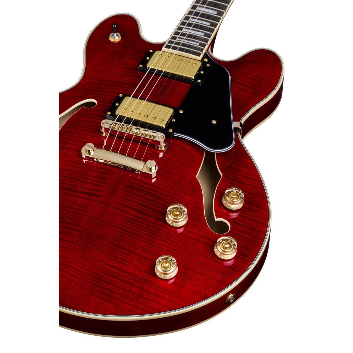 Luna ATH 501 Red Athena Semi-Hollow Guitar, Trans Cherry