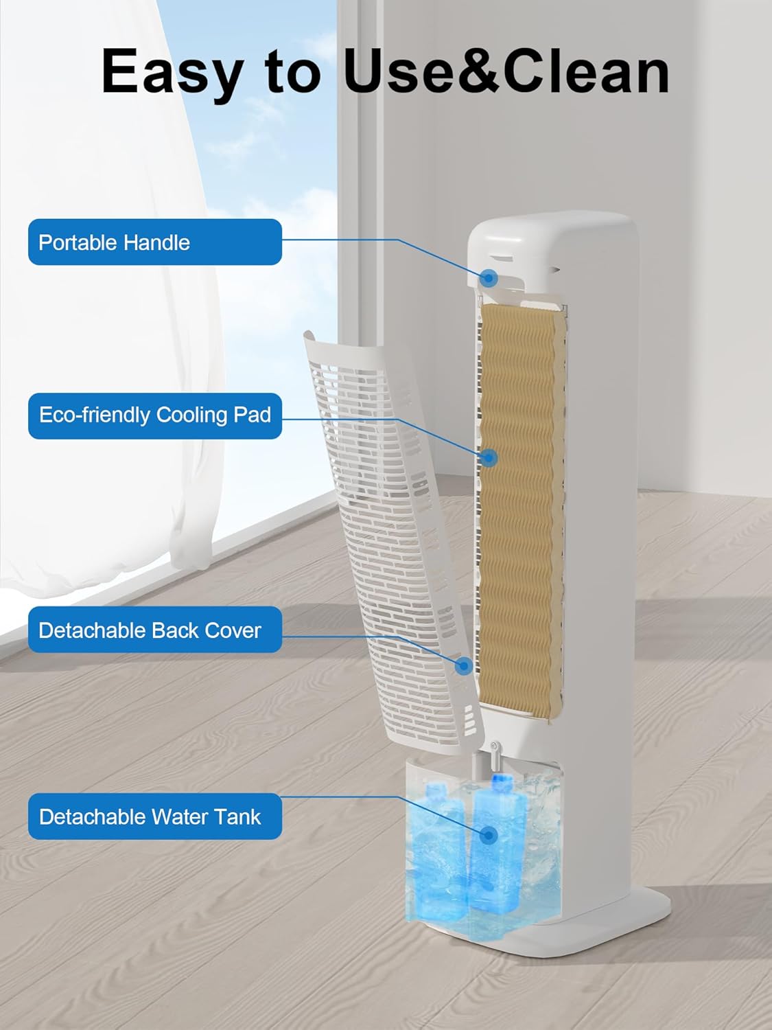 MEPTY Evaporative Air Cooler, Cooling Fans that Blow Cold Air with 84°Oscillation, 12H Timer, 3speeds&Modes, Air Cooler with Remote Control, Swamp Cooler Like Tower Fan for Bedroom, Office, Kitchen