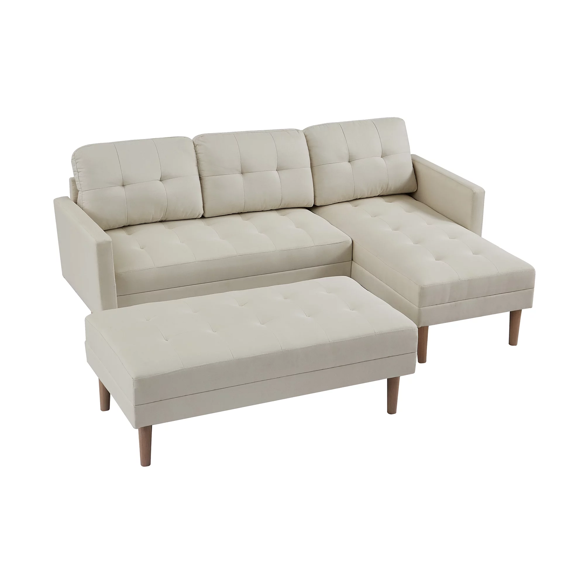 Sleeper Sofa Bed Reversible Sectional Couch with Bench, Modern L Shaped Couch for Living Room,Fabric Beige