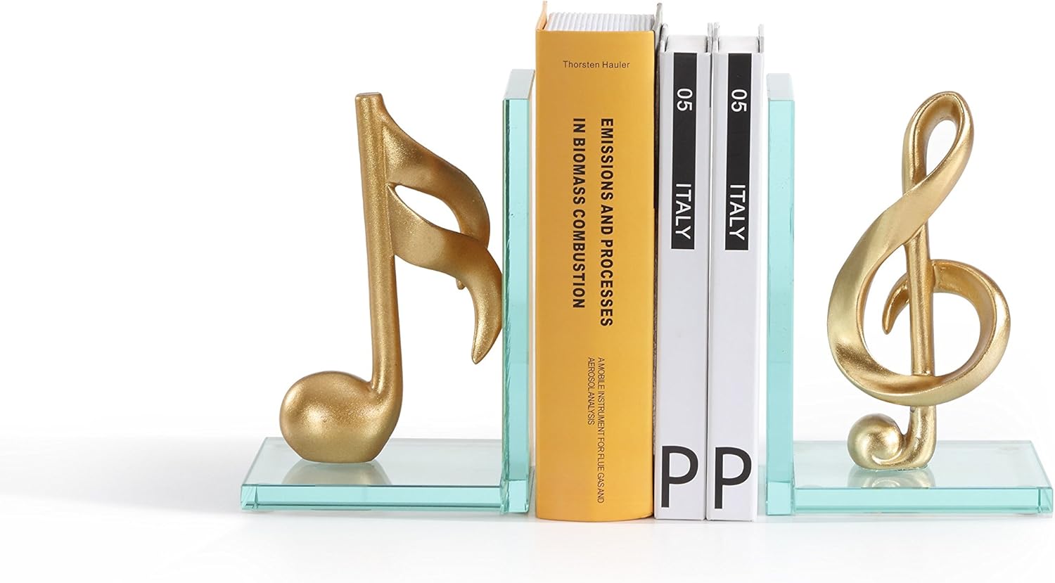 Danya B. DS840 Decorative Gold Musical Notes Glass Bookends for Musicians and Music Lovers