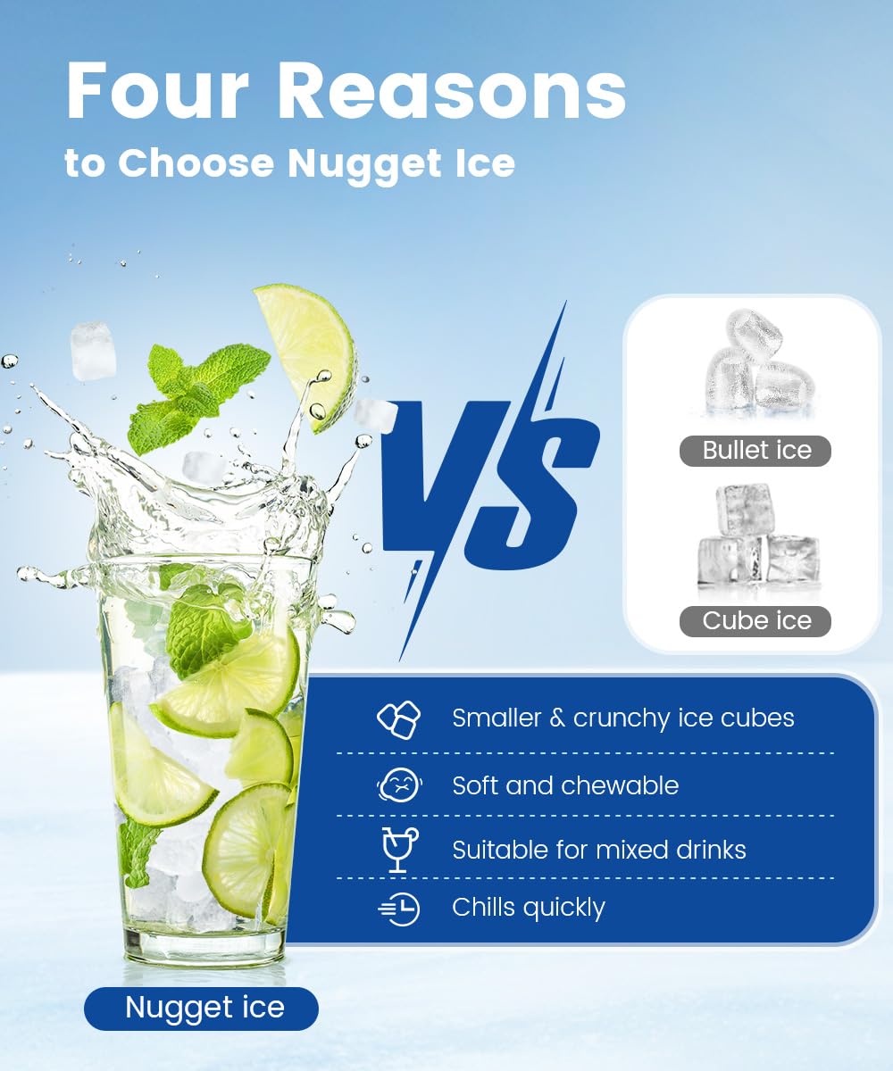 COWSAR Ice Maker, Nugget Ice Maker Machine, Portable Ice Machine with Self-Cleaning, 34Lbs/Day, Ice Makers Countertop with Handle, Ice Scoop and Basket for Home Office Party
