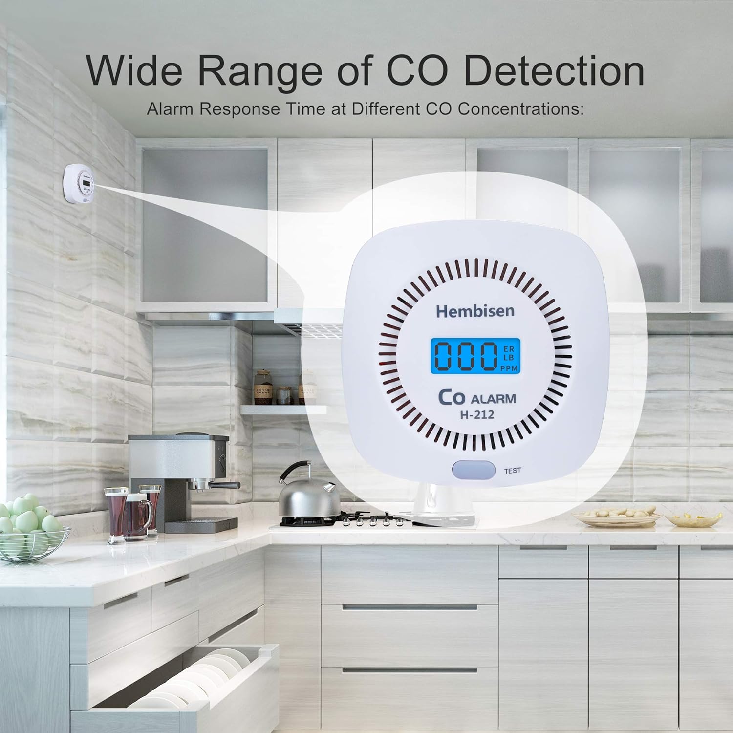 Hembisen Carbon Monoxide Detectors Alarm 3 Pack Co Detector Battery Powered with Digital Display for Home,Easy to Install,UL2034