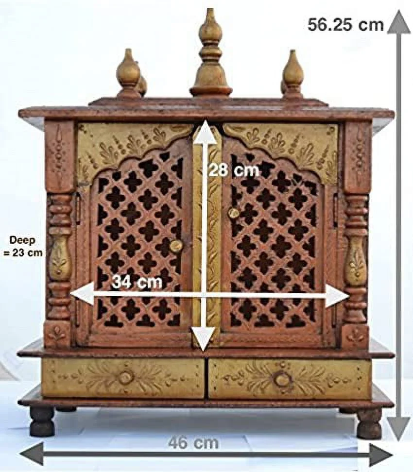 Mereappne Wooden Pooja Mandir Indian Hindu Decorations Puja God Satyanarayana Temple Cabinet Bhagwan Stand Mandapam Wall Hanging Decor for Home