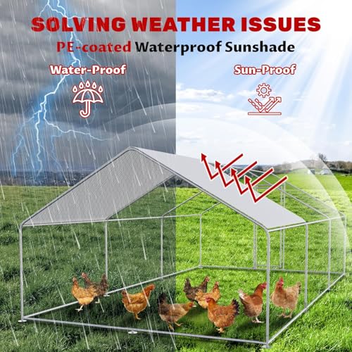 Large Chicken Coop for 20 Chickens Metal Chicken Run with Waterproof Cover for Walk-in Chicken Run for Yard Outdoor Poultry Cage