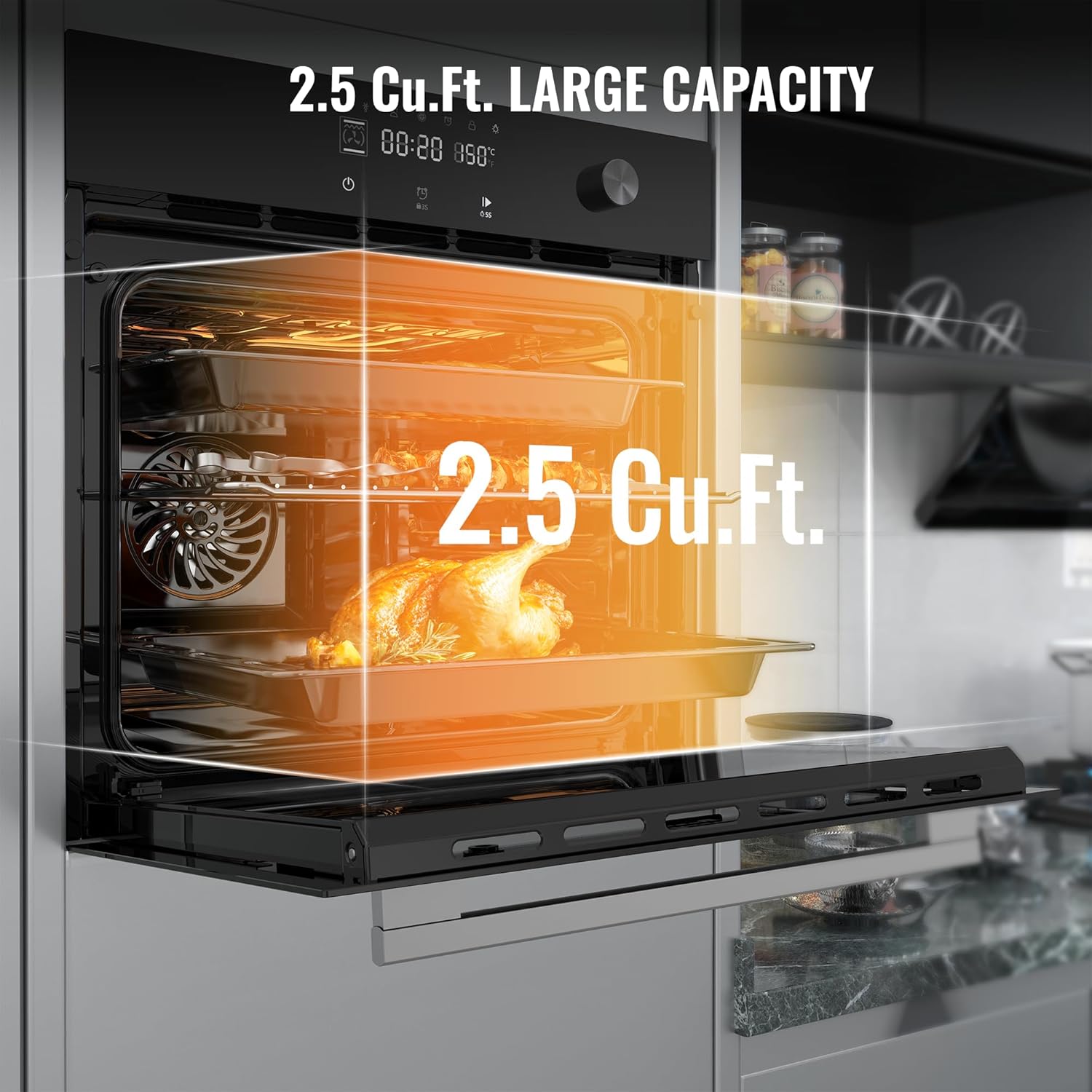 24" Built-in Electric Ovens, Single Wall Oven with 8 Cooking Modes, 108 Smart Menus, 2.5 Cu.f Convection Built-in Oven, Stainless Steel, Touch Control, Timer, Safety Lock, 3000W, 240V