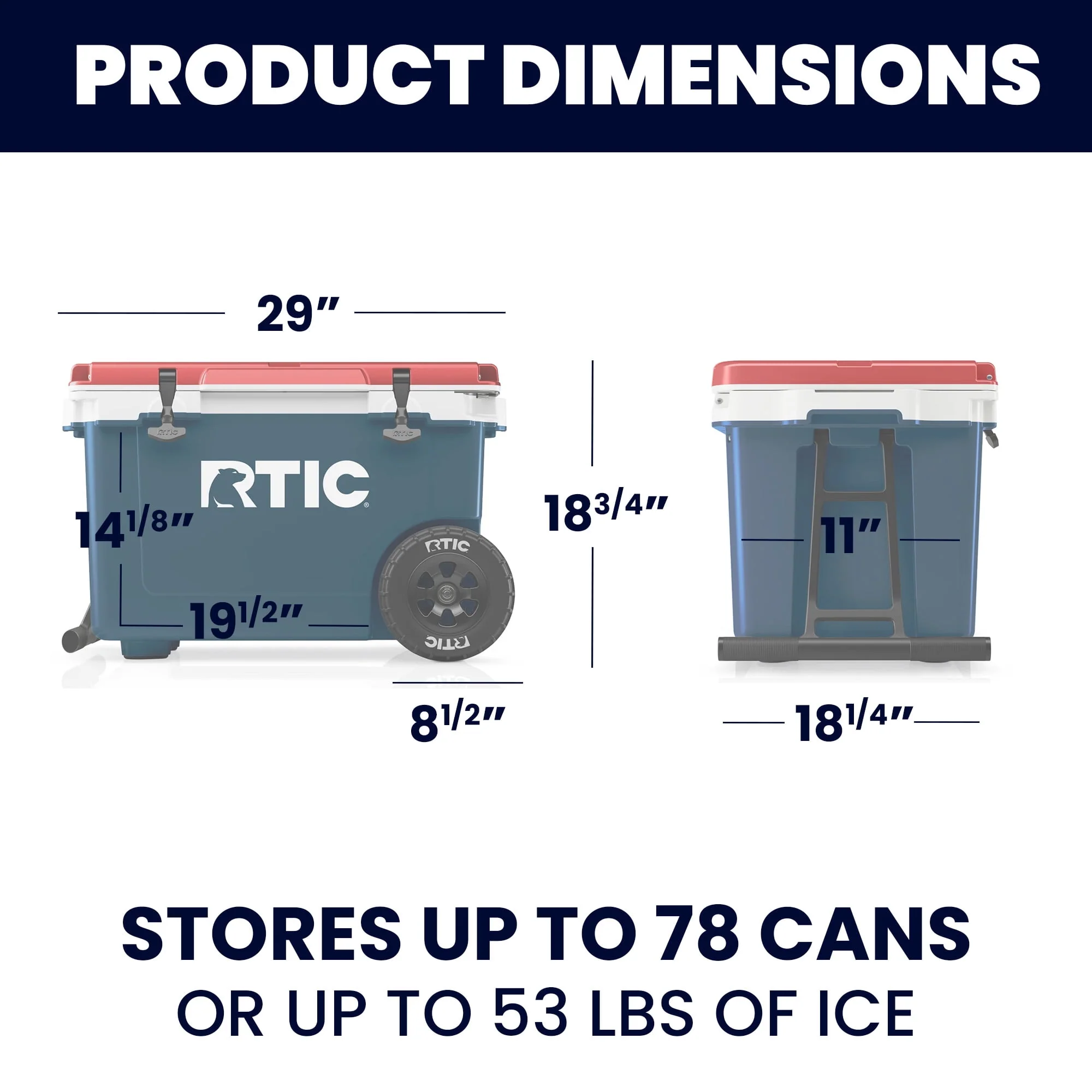 RTIC 52 QT Ultra-Light Wheeled Hard-Sided Ice Chest Cooler, White and Grey, Fits 78 Cans