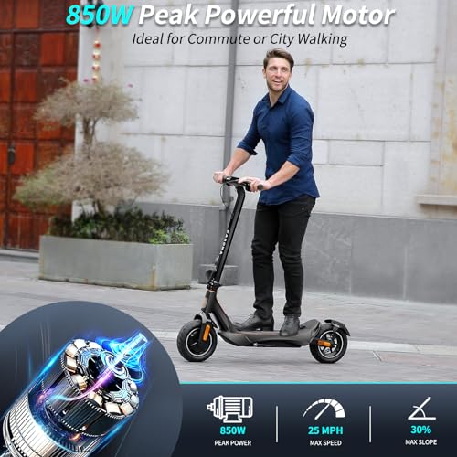 Caroma Electric Scooter Adults, 850W Motor, Max 36 Mph & 30-37 Miles Long Range, 10 Inch Run-Flat Tires, Folding E-Scooter with Dual Motor and Dual Brakes, Smart Control