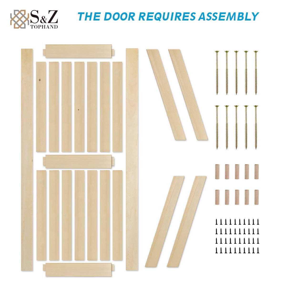 Barn Door 20-60in Unfinished British Brace Barn Door/Country Style/Solid Wood/Sliding Door/Durable S&amp;Z TOPHAND - Shop Hardware Tools Online Store