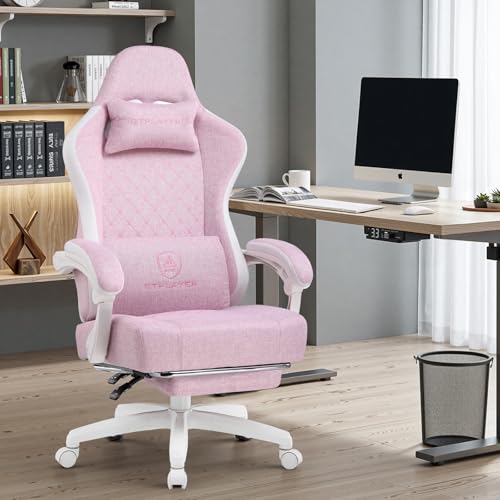 GTPLAYER Office Chair, Gaming Computer Desk Fabric Chair with Footrest, High Back Ergonomic Office Chair with Pocket Spring Lumbar Support and Linkage Armrests Adjustable Height Swivel for Home Task