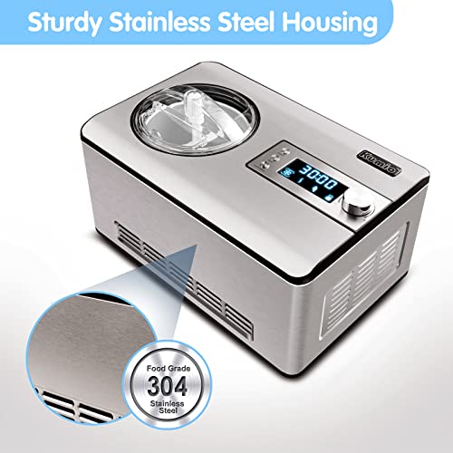 KUMIO Ice Cream Maker with Compressor, No Pre-Freezing, 4 Modes Ice Cream Maker Machine with LCD Display, Timer